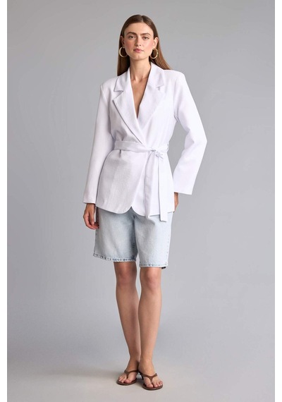 Defacto Regular Fıt Kuşaklı Blazer Ceket H0851ax26smwt36 Beyaz-wt36