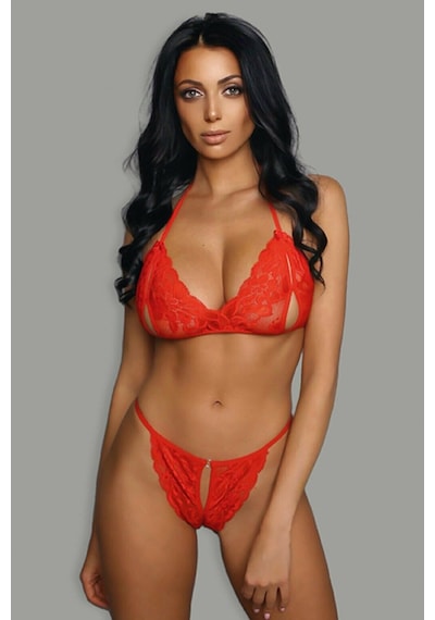 Alfa Aksesuar 03 Kadın Kırmızı Dantelli Seksi Sütyen Takımı