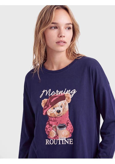 LC Waikiki Lcw Dream Lacivert Bisiklet Yaka Kadın Pijama Takım