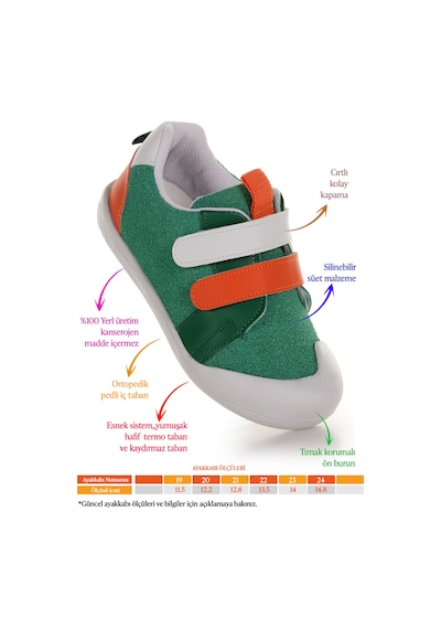 Kiko Kids Şifu İlk Adım Cırtlı Erkek Bebek Spor Ayakkabı Yeşil - Turuncu Yeşil - Turuncu