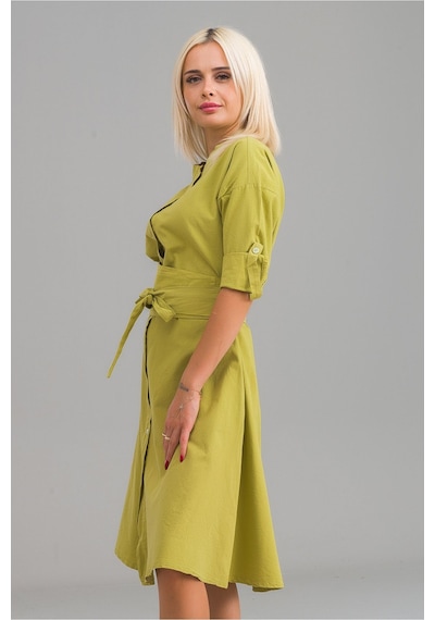 Bold & Young Kadın Yakalı Cepli Salaş Dokuma Kumaş Cepli 3/4 Kol Çekmez Elbise Yağ Yeşili Bold & Young Kadın Yakalı Cepli Salaş Dokuma Kumaş Cepli 3/4 Kol Çekmez Elbise Yağ Yeşili