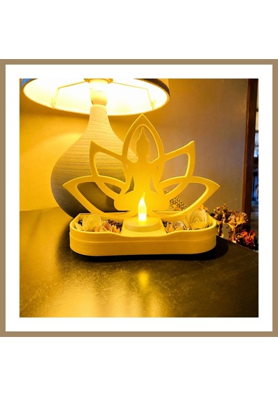 Bezos 3d Baskı Lotus Buda Mumluk - Dekoratif Tealight Mumluk-sarı 22