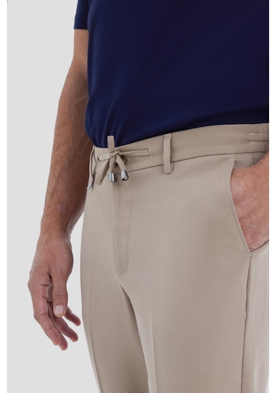 Sabri Özel Erkek Bej Dar Kesim Slim Fit Dokuma Yan Cep Jogger Pantolon