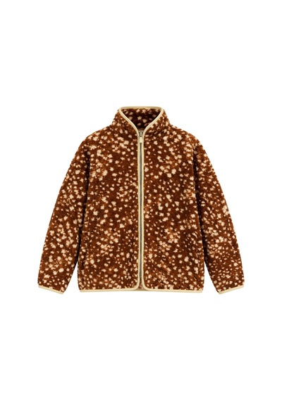 Vadon 1061 Kadın Benek Desenli Yandan Cepli Fermuarlı Polar Sweatshirt Kahverengi