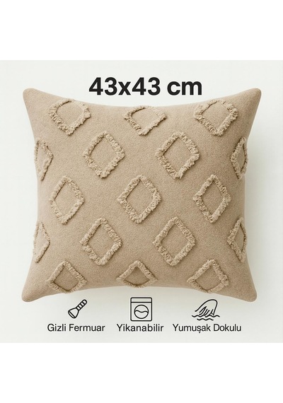 Kırlent Kılıfı 43x43 Cm Çift Taraflı, Fermuarlı, Lüks Şönil Kumaş Koltuk Örtüsü İle Uyumlu 1 Adet Bej