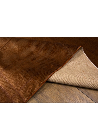 Kiremit Rengi Lotus Bambu Model Altı Kaymaz Makine Dokuma Halı-858 Renkli