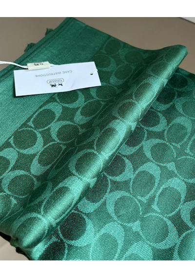 Miorel Scarfs C Desen Çift Taraflı Kaşmir İpek Şal 4 Mevsim Pamuk Şal Yeşil
