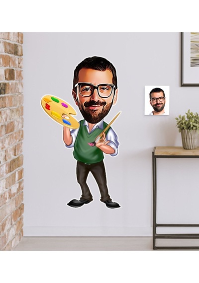 Kişiye Özel Bay Ressam Karikatürlü Duvar Sticker 50X70CM