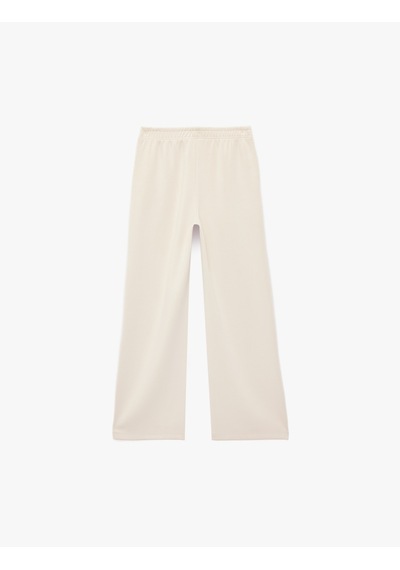 Koton Beli Lastikli Viskon Karışımlı Geniş Paça Pantolon Bej 7wkg40095ak Ekru