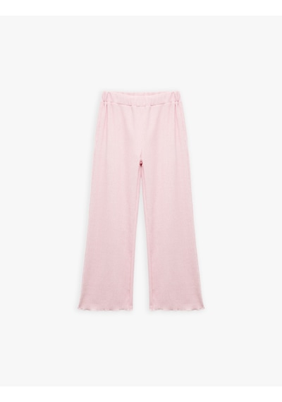 Koton Viskon Karışımlı Beli Lastikli Geniş Paça Pantolon Pembe 5skg40211ak Gül