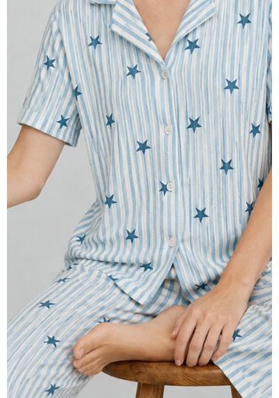 Kadın Kısa Kollu Rahat Mavi Pijama Takımı 4728