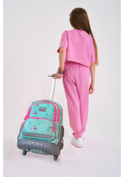 Coral High Kids Flamingo Desenli, Su Yeşili Renkli, İki Kademeli Çekçekli, Sırt Ve Okul Çantası 24022