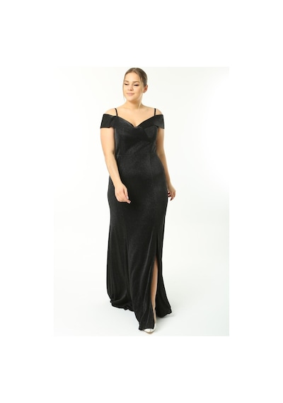Ladies First Büyük Beden 3159 Siyah Uzun Abiye Elbise