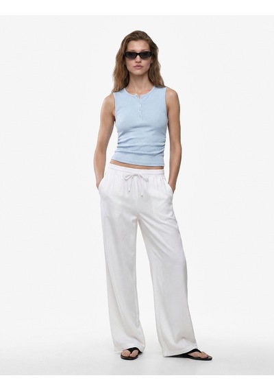 Koton Ribanalı Düğmeli Yuvarlak Henley Yaka Fitilli Atlet Mavi 6sak10407ek