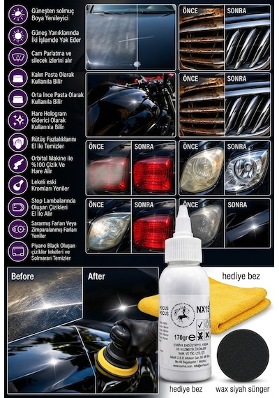 Abrias Nx15 Focus Pocus 170gr Güneş Solması Krom Boya Stop Far Yenileyici Ve Çizik Alma Kremi