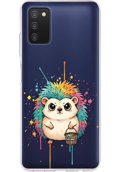 Samsung Galaxy A03s İle Uyumlu Splash Kirpi Tasarımlı Şeffaf Silikon Kılıf Şeffaf