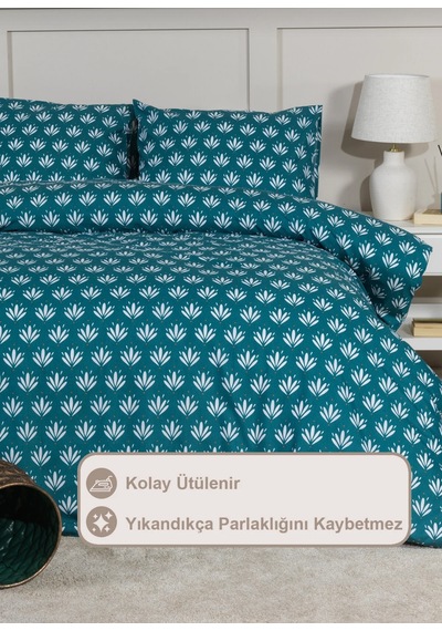 Koyu Turkuaz Batik Desenli Nevresim Takımı Çift Kişilik Koyu Mavi