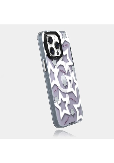 Apple Uyumlu iPhone 15 Pro Max Kılıf Magsafe Özellikli Airbagli Çift Katmanlı Youngkit Star&butterfly Serisi Mor
