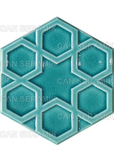 Can Seramik - 15x17 Cm. Kabartmalı Selçuklu Yıldızı Çini Karo N11.437