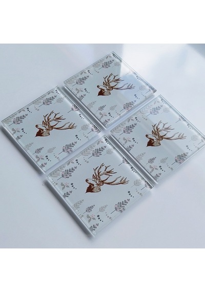 Decorita Cam Bardak Altlığı 4'lü Takım Cervus Deer 10 CM x 10 CM Çok Renkli