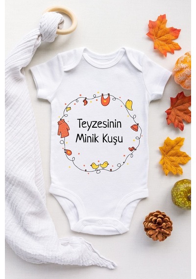 Babylimon Unisex Bebek Beyaz Teyzesinin Minik Kuşu Desenli Kısa Kol Body Beyaz - 104326430 Beyaz