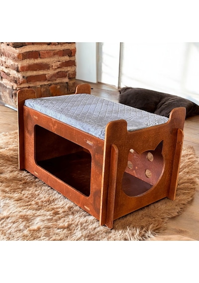 Ed Pet Dizayn Ed Asia Kedi Evi 2 Katlı Ceviz Renk