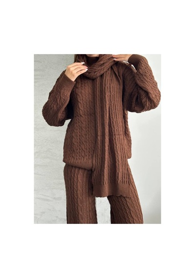 Asur Boutique Asur Butik Kadın Atkılı Triko Standart Beden Takım 38-42 Kahverengi