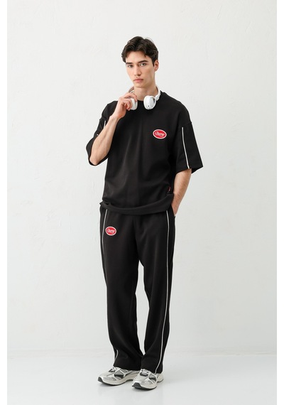 Oversize Baskılı Eşofman Takım V90-21 Siyah