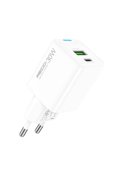 Recci Rc107e Type-c Pd & Usb-a Gan Teknolojili Hızlı Şarj Başlığı 30w Beyaz