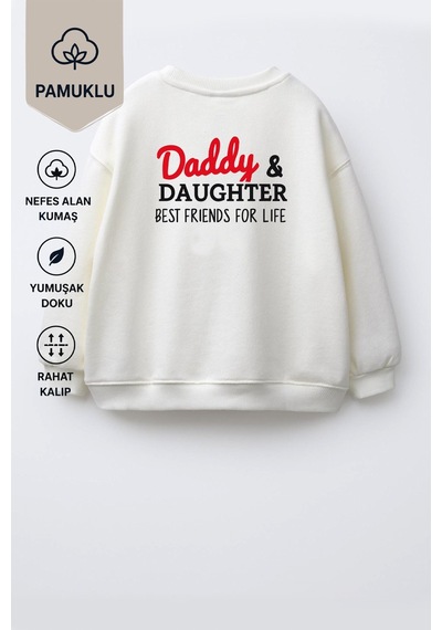 Monila Unisex Çocuk Sırt Baskılı 3 İplik Kumaş Pamuklu Sweatshirt Ekru