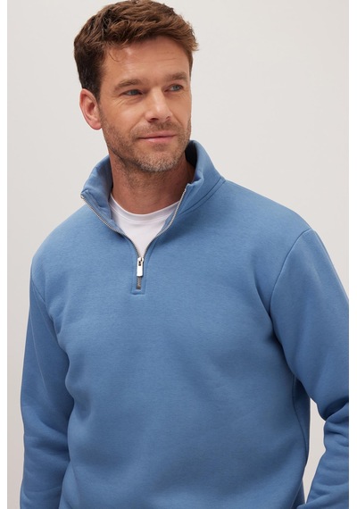 Tudors Unisex Relax Fit Rahat Kesim Pamuklu İçi Polarlı Yarım Fermuarlı Petrol Mavi Dik Yaka Sweatshirt-35158 Petrol Mavi Tudors Unisex Relax Fit Rahat Kesim Pamuklu İçi Polarlı Yarım Fermuarlı Petrol Mavi Dik Yaka Sweatshirt-35158 Petrol Mavi