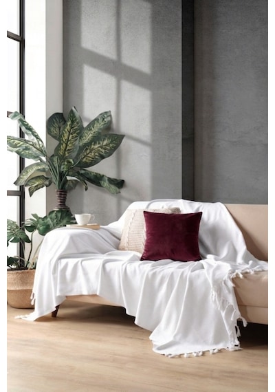 Miracolo Home Beyaz Pamuklu Dekoratif Koltuk Örtüsü 170x230 Boyutlu Optimal Kaymaz Tasarım