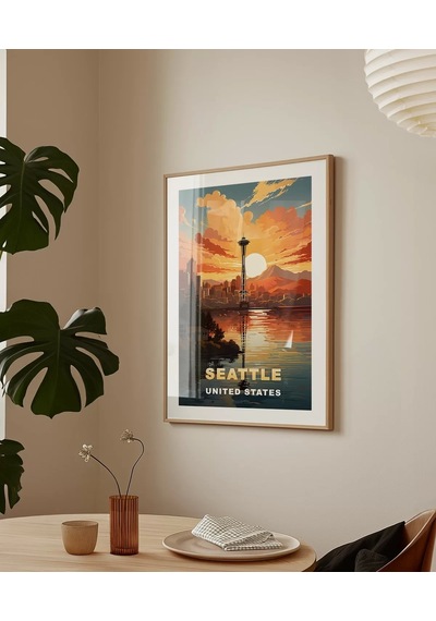 Çerçevesiz Poster Space Needle İle Gün Batımı