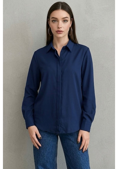 Lacivert Modern Kesim Kadın Gömlek Mg2674