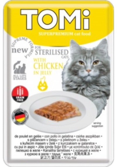 Tomi - 881 - Kedi Kısırlaştırılmış Tavuk Tahılsız - Muratech - Pouch85g Mama