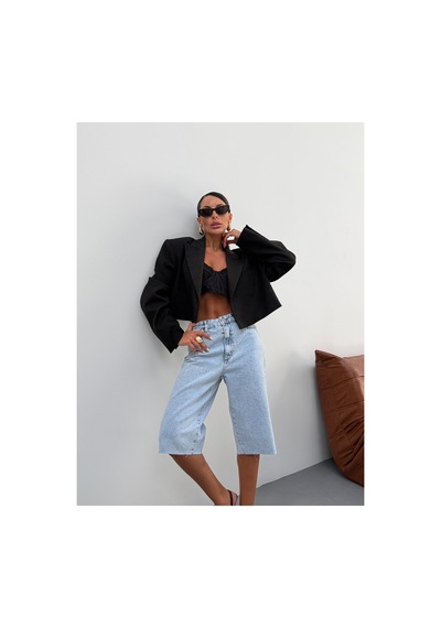 Kene Jeans Buz Kar Paça Kesik Uzun Kot/denim Şort Mavi