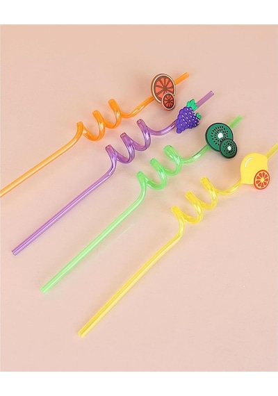 Orret Home 4 Adet Kıvrımlı Plastik Pipet, Çocuklar İçin Eğlenceli Figürlü Tasarım, Renkli Ve Dayanıklı İçec Diğer