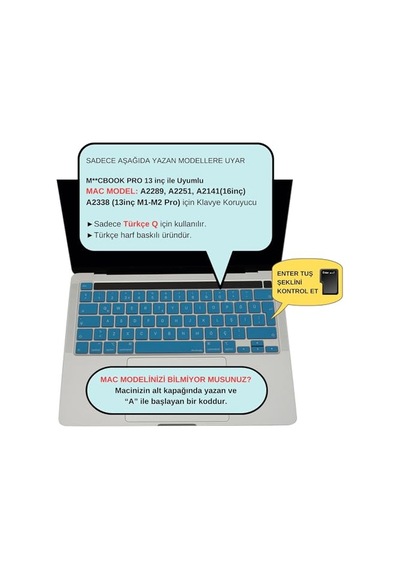 Macbook Pro Türkçe Q Klavye Koruyucu Eu Uk Iso Enter A2338 M1 M2 A2251 A2289 A2141 Uyumlu İnce Siyah Silikon Keyboard