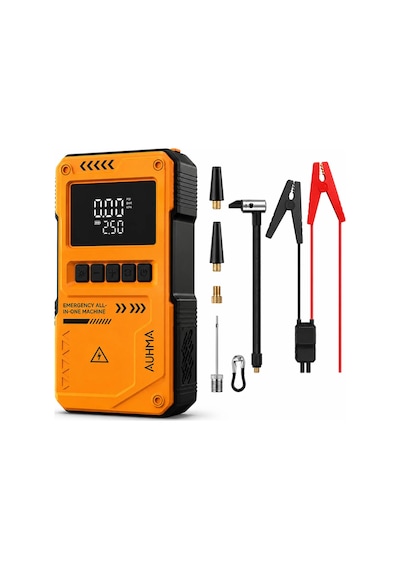 Exenar - Turuncu - Akıllı Akü Takviye Cihazı Hava Kompresörü 150psı Jump Starter 10000mah Mah 4in1 Marş Ve Hava Pompası