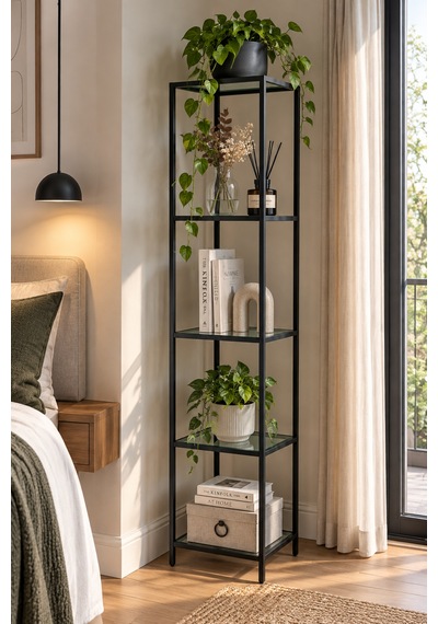 Teknor Siyah Çerçeveli Füme Cam Modern Salon Kitaplığı 40 Cm
