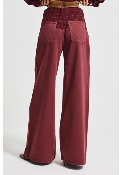 Itsbasic Kadın Bordo 6s6-35 Palazzo Fit Çift Parça Kumaş Özel Tasarım Denim Jean