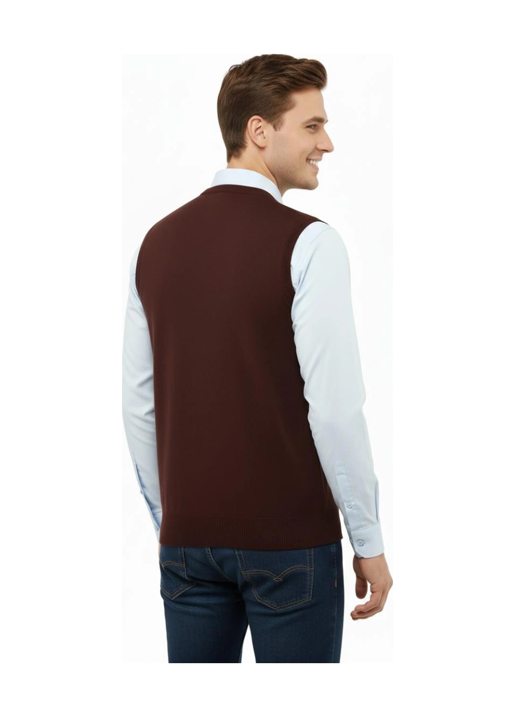 Çizgi Triko Erkek V Yaka Süveter Çelik Örgü Regular Kalıp 5209h Bgl-st04843 Bordo
