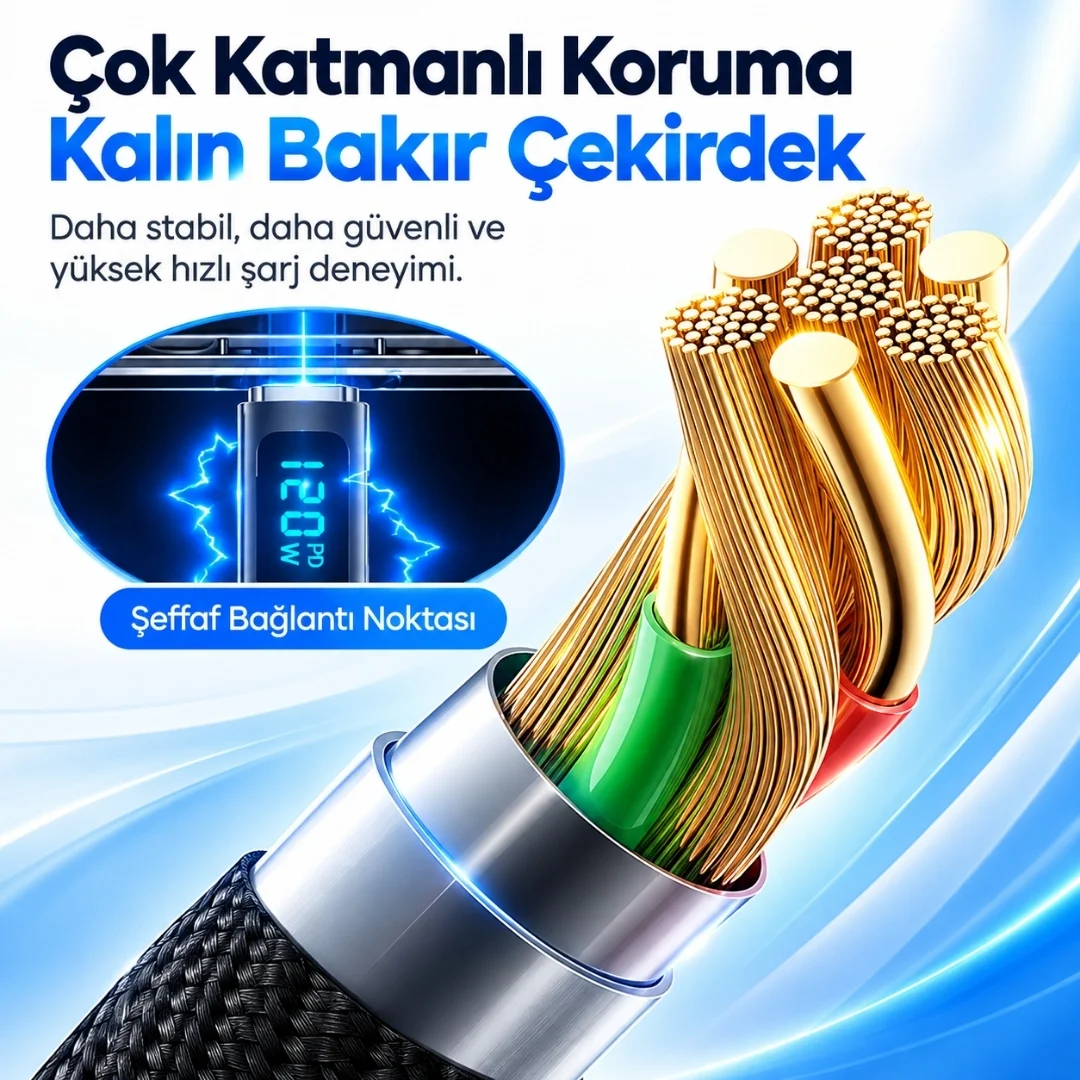 Samsung Uyumlu Type C Hızlı Telefon Şarj Veri Kablosu 120w Yaylı Spiral Dijital Ekranlı 2 Metre