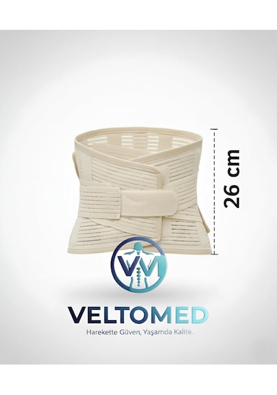 Veltomed Bej Çelik Balenli Lumbostad 26cm Korse, Ortopedik Korse, Bel Korsesi, Skolyoz, Lomber Disk, Fıtık, Kireçlenme, Karın Destek Standart Beden