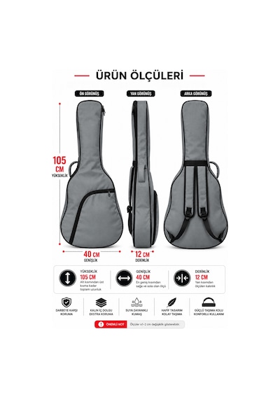 Yankı Kgc-40gr Gri Klasik Gitar Kılıfı Kalın Pedli Suya Dayanıklı Softcase - 9076632399424