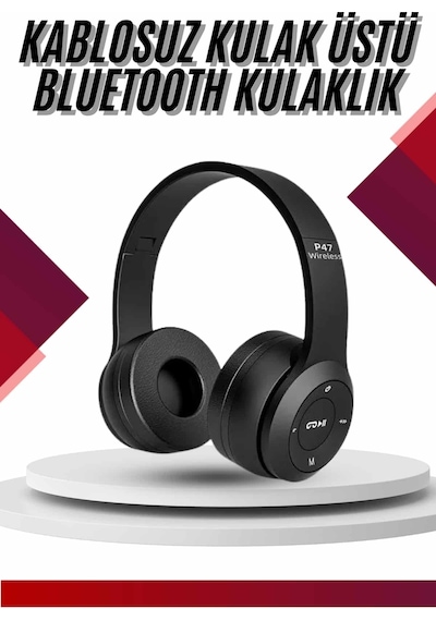 Bluetooth Kablosuz Kulaklık Siyah Wireless 5.0 Kulak Üstü Uzun Pil Ömrü