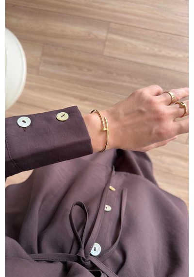 Ka Hijab Bağcıklı Bluz Pantolon Takım - Kahverengi