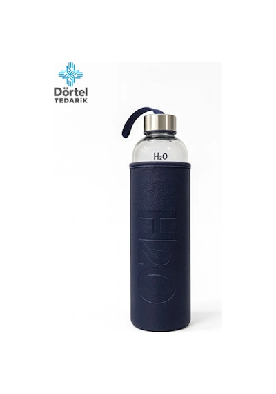 H2o Deri Kılıflı Cam Matara 1000 Ml Lacivert