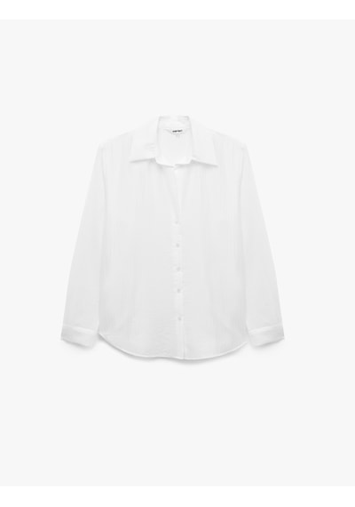 Koton Uzun Kollu Kaçık Yaka Düğmeli Oversize Gömlek Beyaz 7wak60129pw