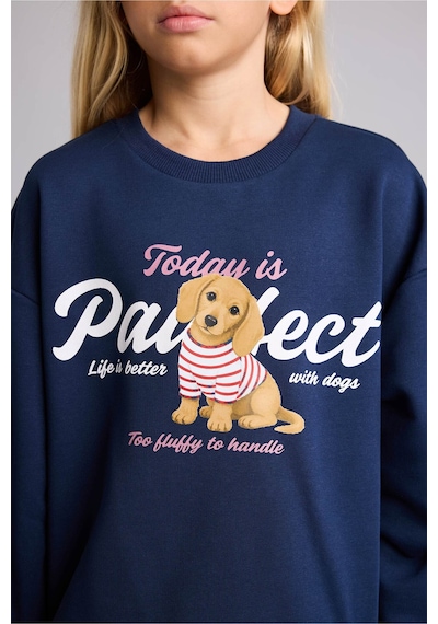 Defacto Relax Fıt Bisiklet Yaka Hayvan Desenli Sweatshirt Kız Çocuk I4159a826aunv244 Lacivert-nv244